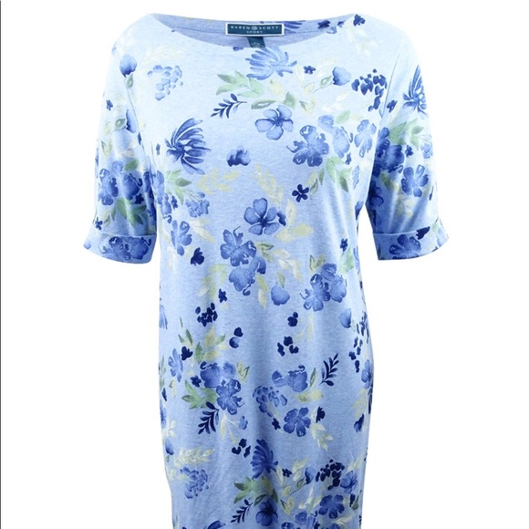 🛑MUST GO🛑 Karen Scott Cotton Boatneck Floral T-shirt Dress Small Comfy - Picture 4 of 14